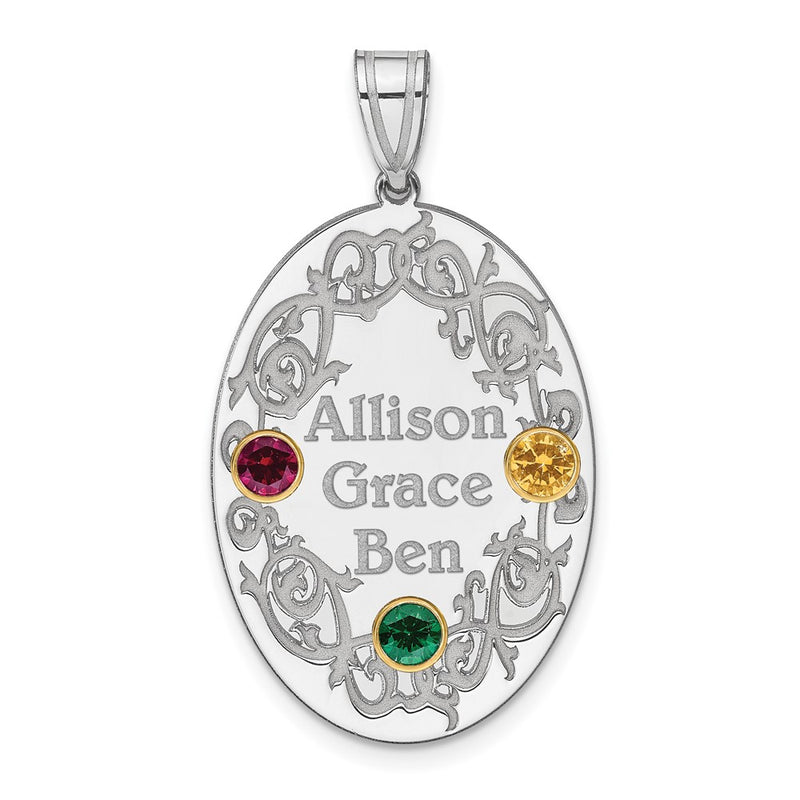 Sterling Silver Rhodium-Plated/14K Bezel Crystal Family Pendant