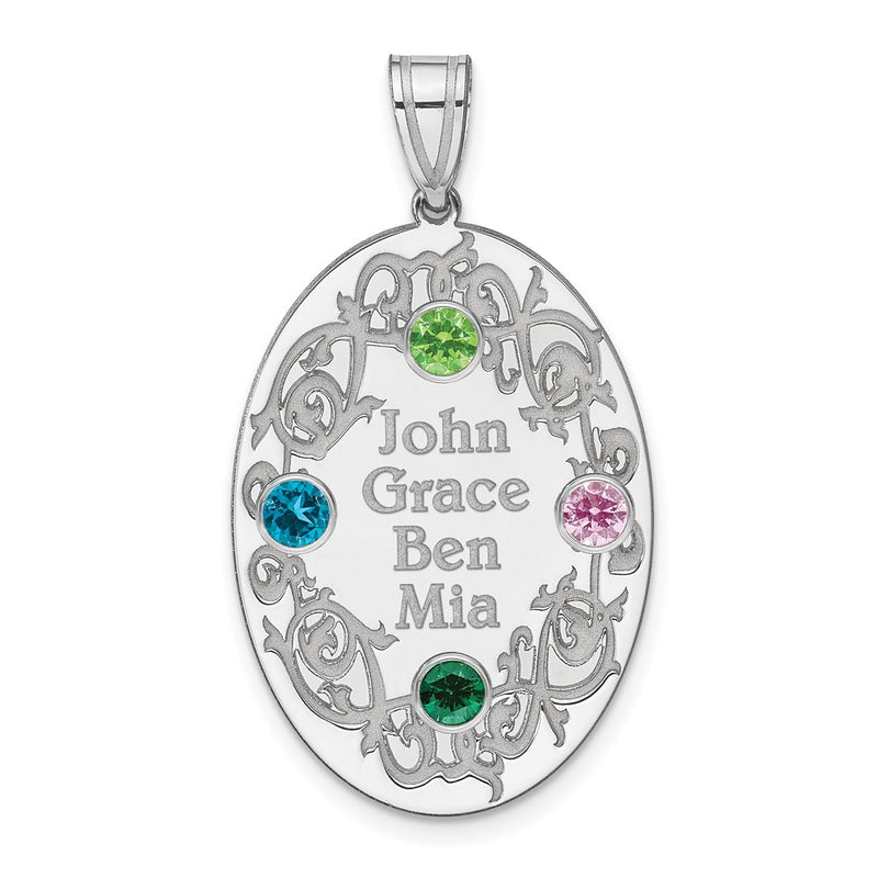 Sterling Silver Rhodium-Plated Crystal Family Pendant