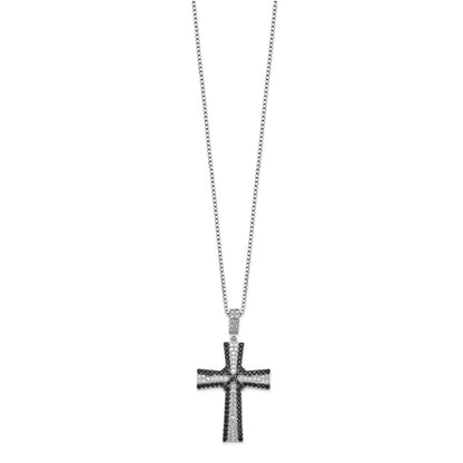 Sterling Silver Brilliant Embers Rhodium-Plated 124 Stone 18 Inch Black And White Micro Pav Cz Cross Necklace With 2 Extender