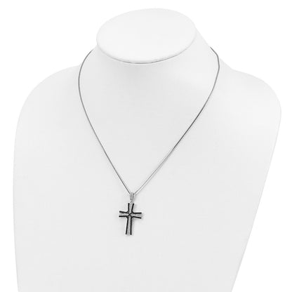 Sterling Silver Brilliant Embers Rhodium-Plated 124 Stone 18 Inch Black And White Micro Pav Cz Cross Necklace With 2 Extender