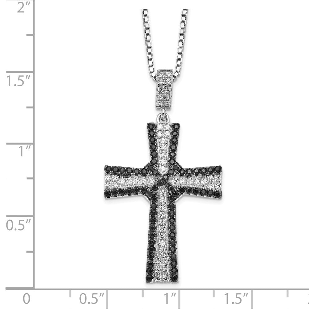 Sterling Silver Brilliant Embers Rhodium-Plated 124 Stone 18 Inch Black And White Micro Pav Cz Cross Necklace With 2 Extender