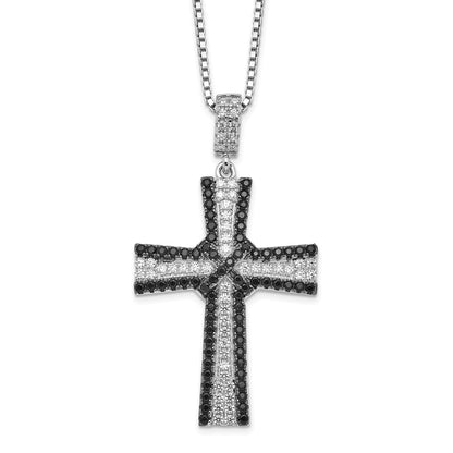 Sterling Silver Brilliant Embers Rhodium-Plated 124 Stone 18 Inch Black And White Micro Pav Cz Cross Necklace With 2 Extender