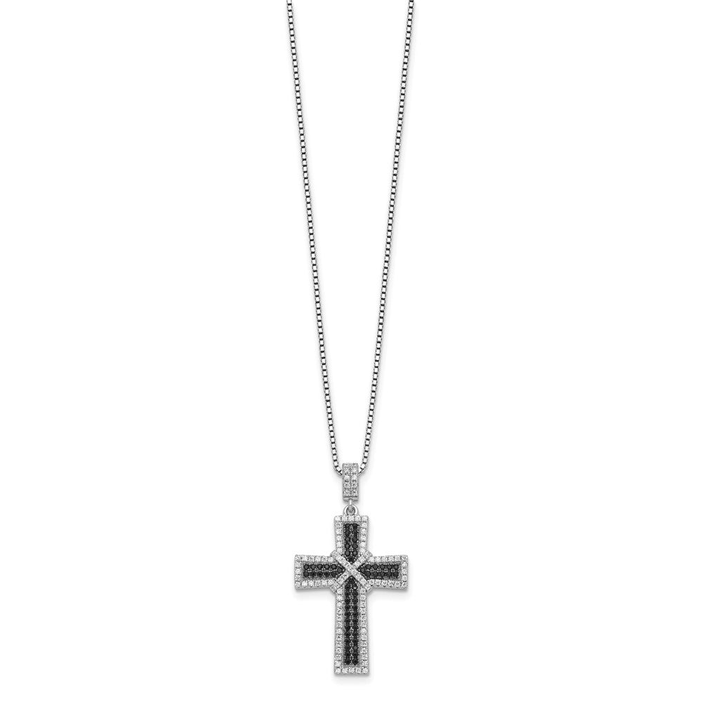 Sterling Silver Brilliant Embers Rhodium-Plated 156 Stone 18 Inch Black And White Micro Pav Cz Polished Cross Necklace With 2 Extender