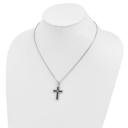 Sterling Silver Brilliant Embers Rhodium-Plated 156 Stone 18 Inch Black And White Micro Pav Cz Polished Cross Necklace With 2 Extender