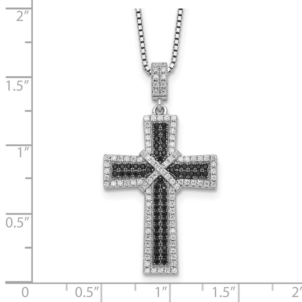 Sterling Silver Brilliant Embers Rhodium-Plated 156 Stone 18 Inch Black And White Micro Pav Cz Polished Cross Necklace With 2 Extender