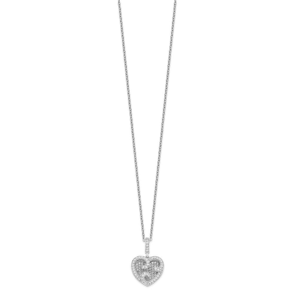 Sterling Silver Brilliant Embers Rhodium-Plated 100 Stone 18 Inch Micro Pav Cz Polished Heart Necklace With 2 Extender