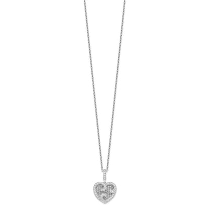 Sterling Silver Brilliant Embers Rhodium-Plated 100 Stone 18 Inch Micro Pav Cz Polished Heart Necklace With 2 Extender