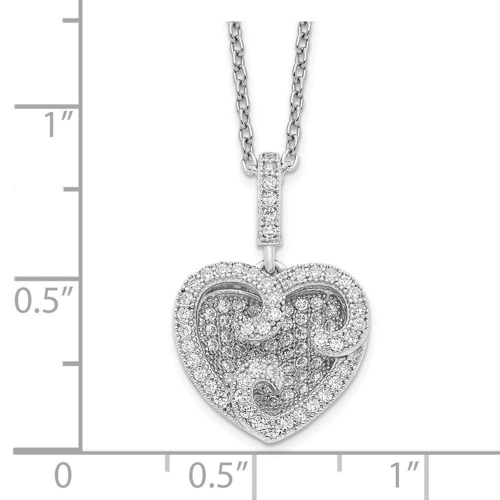 Sterling Silver Brilliant Embers Rhodium-Plated 100 Stone 18 Inch Micro Pav Cz Polished Heart Necklace With 2 Extender