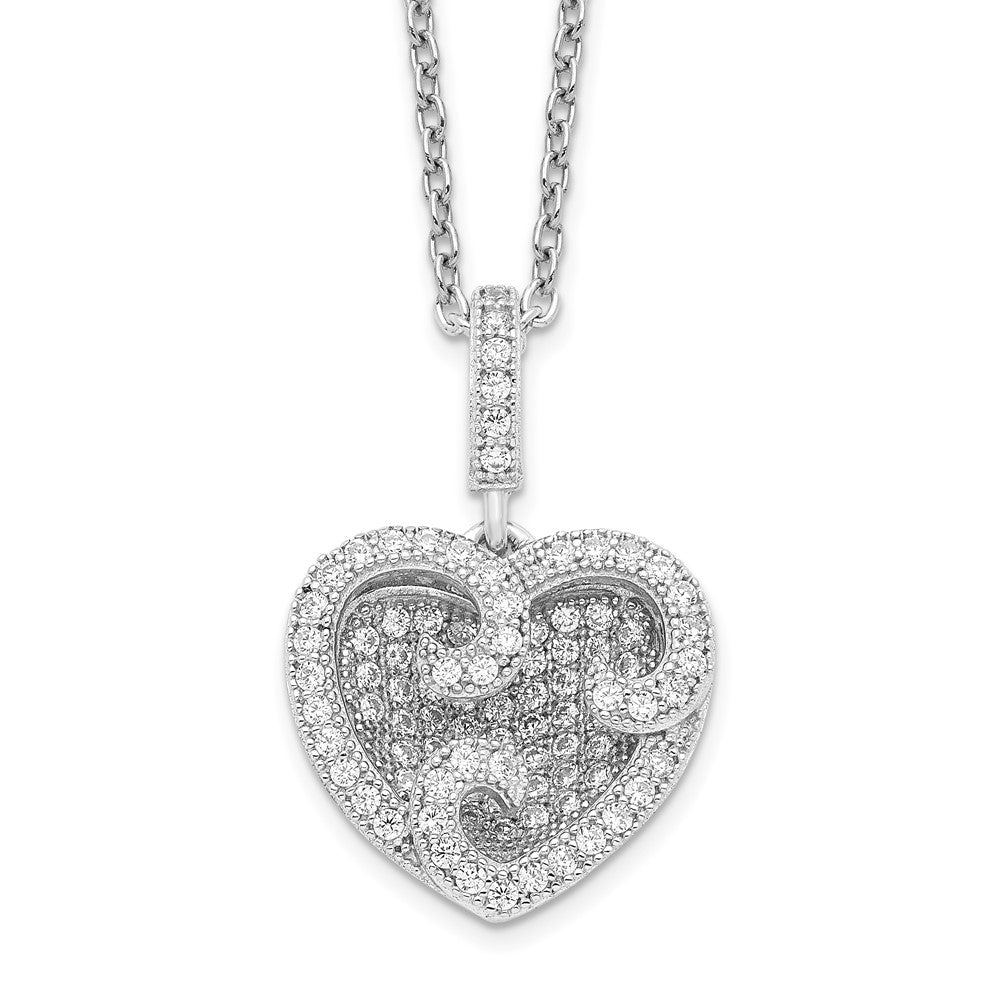 Sterling Silver Brilliant Embers Rhodium-Plated 100 Stone 18 Inch Micro Pav Cz Polished Heart Necklace With 2 Extender