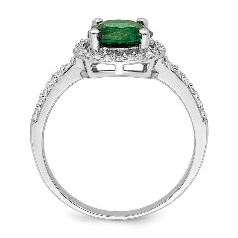 Sterling Silver Brilliant Embers Rhodium-Plated 35 Stone White And Green Micro Pav Cz Ring