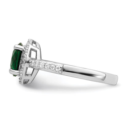 Sterling Silver Brilliant Embers Rhodium-Plated 35 Stone White And Green Micro Pav Cz Ring