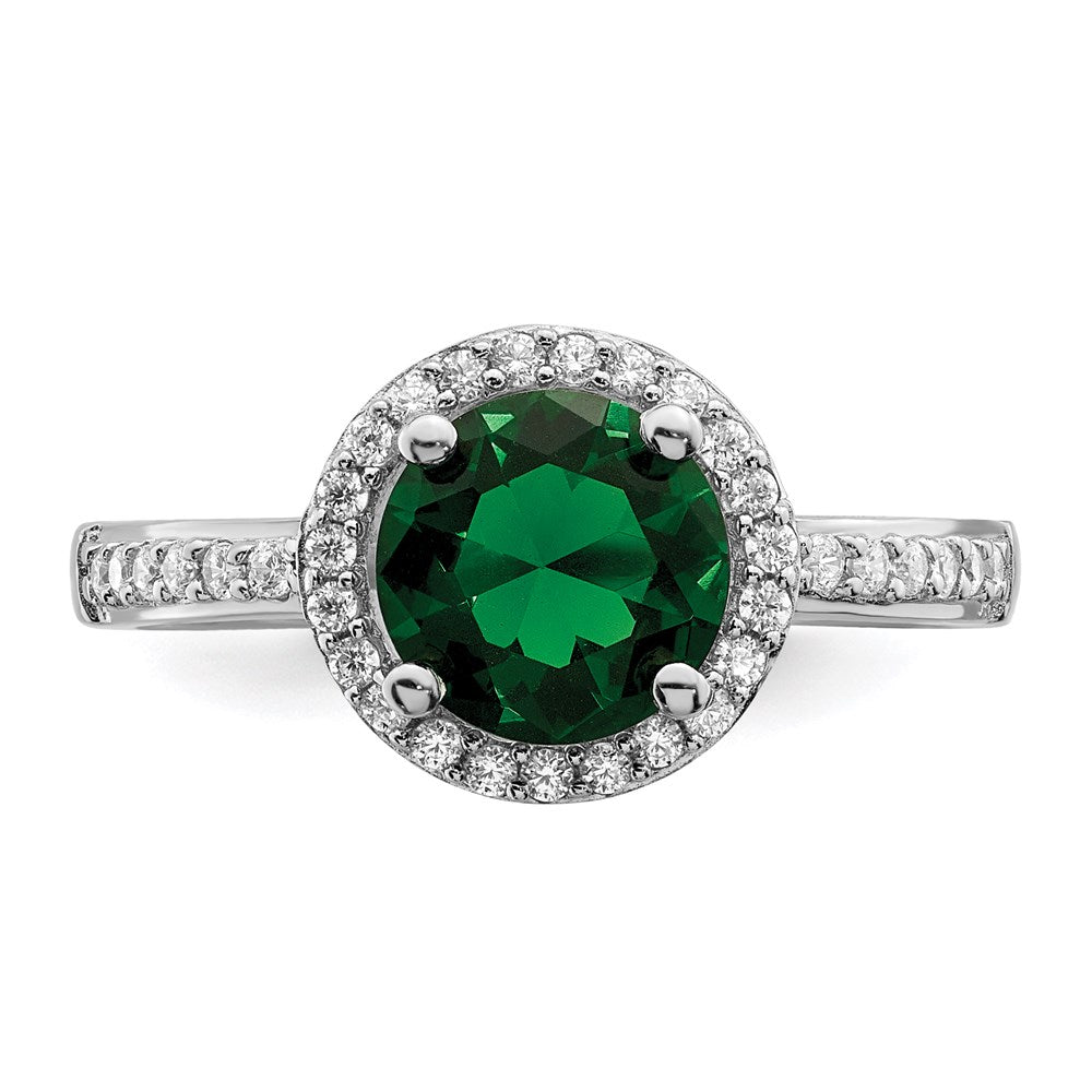 Sterling Silver Brilliant Embers Rhodium-Plated 35 Stone White And Green Micro Pav Cz Ring