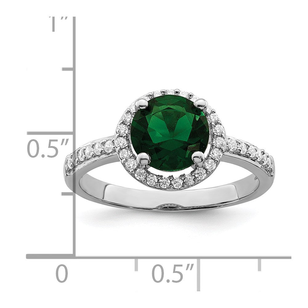 Sterling Silver Brilliant Embers Rhodium-Plated 35 Stone White And Green Micro Pav Cz Ring