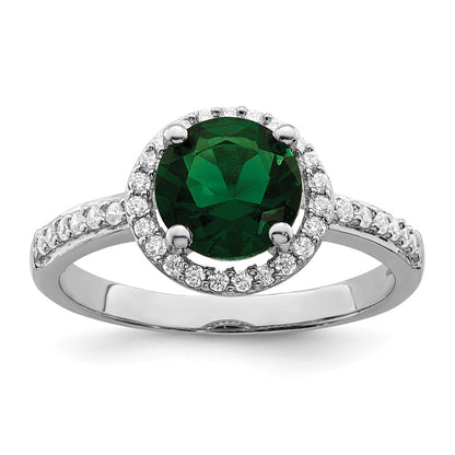 Sterling Silver Brilliant Embers Rhodium-Plated 35 Stone White And Green Micro Pav Cz Ring