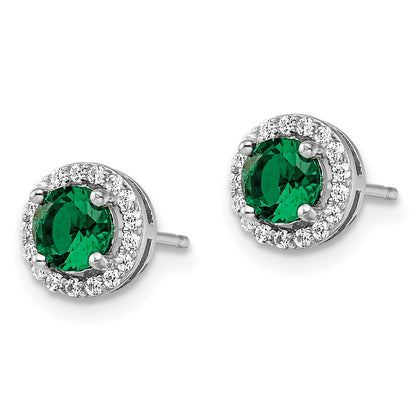Sterling Silver Brilliant Embers Rhodium-Plated 34 Stone White And Green Micro Pav Halo Cz Post Earrings