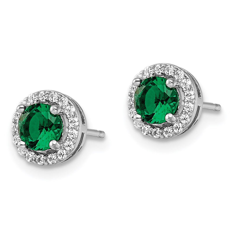 Sterling Silver Brilliant Embers Rhodium-Plated 34 Stone White And Green Micro Pav Halo Cz Post Earrings