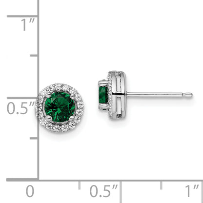 Sterling Silver Brilliant Embers Rhodium-Plated 34 Stone White And Green Micro Pav Halo Cz Post Earrings