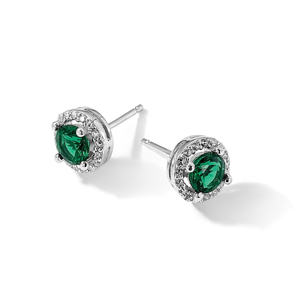 Sterling Silver Brilliant Embers Rhodium-Plated 34 Stone White And Green Micro Pav Halo Cz Post Earrings