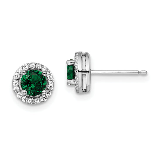 Sterling Silver Brilliant Embers Rhodium-Plated 34 Stone White And Green Micro Pav Halo Cz Post Earrings