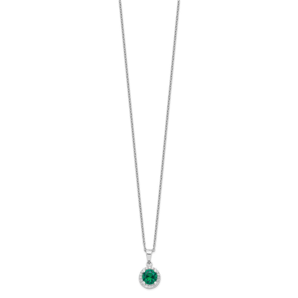 Sterling Silver Brilliant Embers Rhodium-Plated 20 Stone 18 Inch White And Green Micro Pav Cz Necklace With 2 Extender