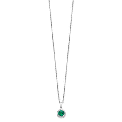 Sterling Silver Brilliant Embers Rhodium-Plated 20 Stone 18 Inch White And Green Micro Pav Cz Necklace With 2 Extender