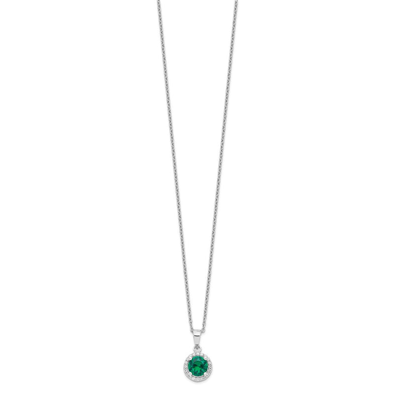 Sterling Silver Brilliant Embers Rhodium-Plated 20 Stone 18 Inch White And Green Micro Pav Cz Necklace With 2 Extender