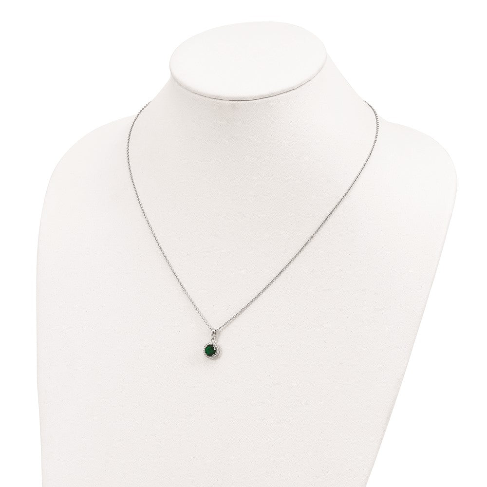 Sterling Silver Brilliant Embers Rhodium-Plated 20 Stone 18 Inch White And Green Micro Pav Cz Necklace With 2 Extender