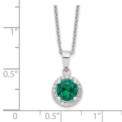 Sterling Silver Brilliant Embers Rhodium-Plated 20 Stone 18 Inch White And Green Micro Pav Cz Necklace With 2 Extender