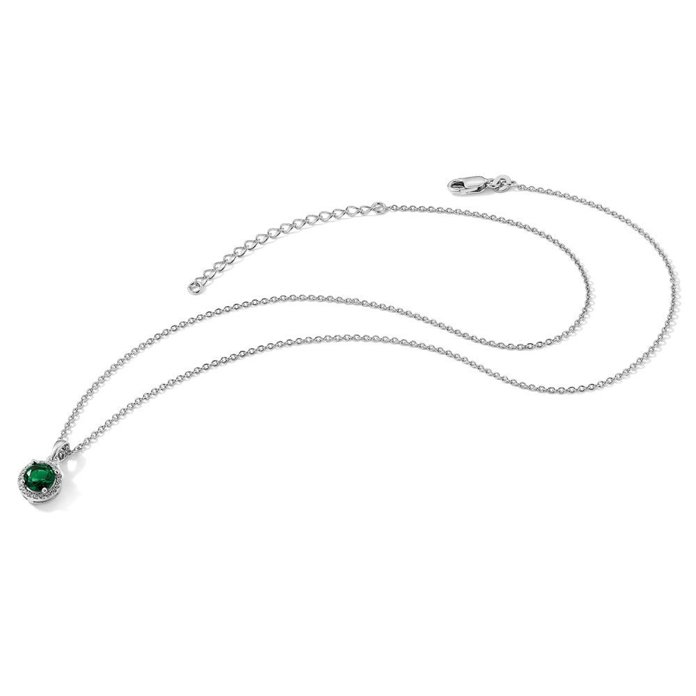 Sterling Silver Brilliant Embers Rhodium-Plated 20 Stone 18 Inch White And Green Micro Pav Cz Necklace With 2 Extender