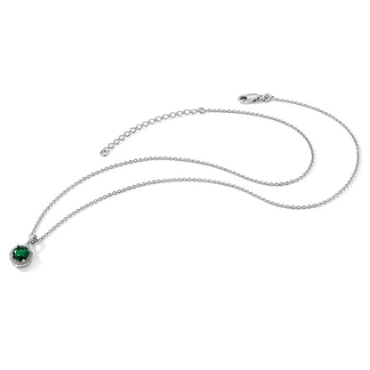 Sterling Silver Brilliant Embers Rhodium-Plated 20 Stone 18 Inch White And Green Micro Pav Cz Necklace With 2 Extender
