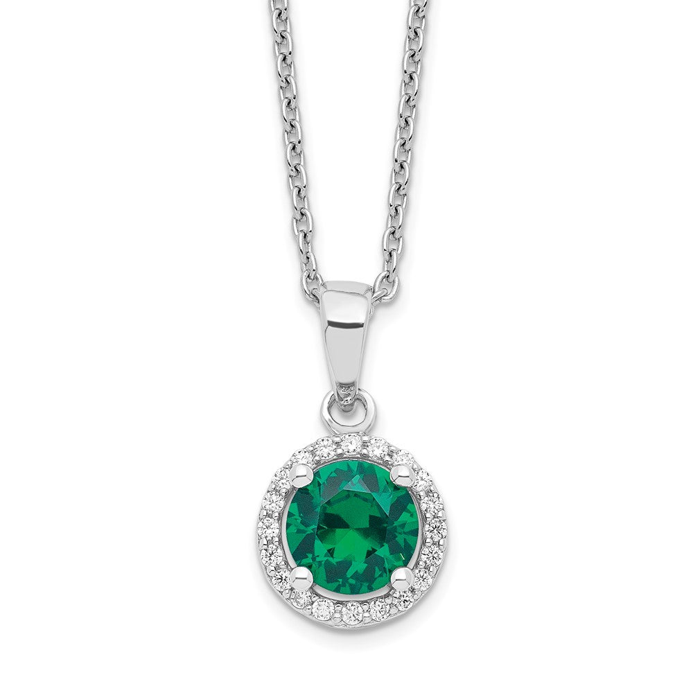 Sterling Silver Brilliant Embers Rhodium-Plated 20 Stone 18 Inch White And Green Micro Pav Cz Necklace With 2 Extender