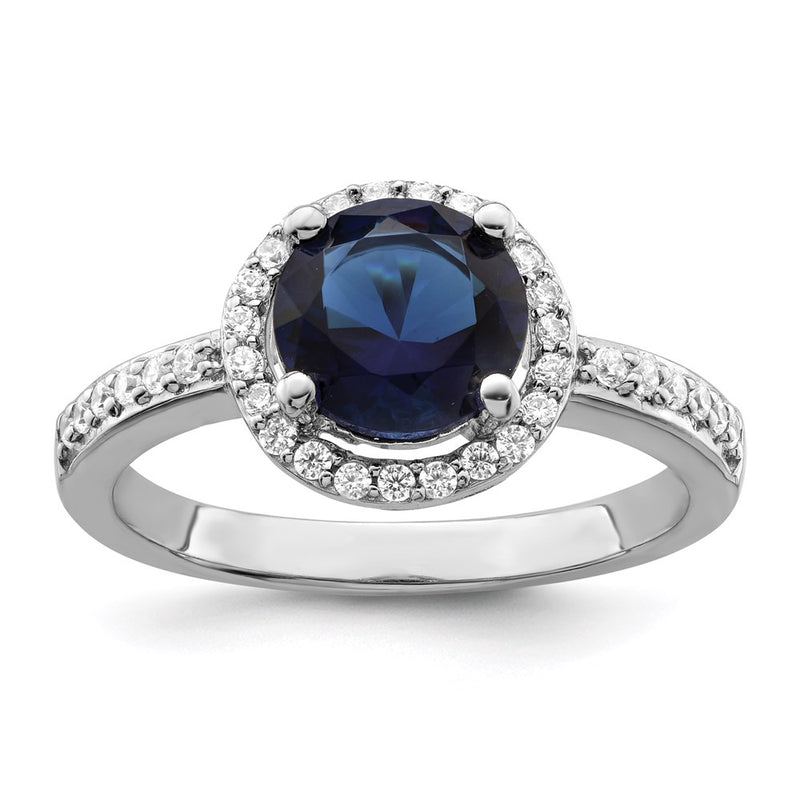 Sterling Silver Brilliant Embers Rhodium-Plated 35 Stone White And Blue Micro Pav Cz Ring