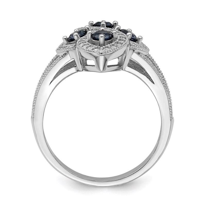 Sterling Silver Brilliant Embers Rhodium-Plated 84 Stone Blue And White Micro Pav Cz Ring