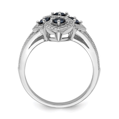 Sterling Silver Brilliant Embers Rhodium-Plated 84 Stone Blue And White Micro Pav Cz Ring