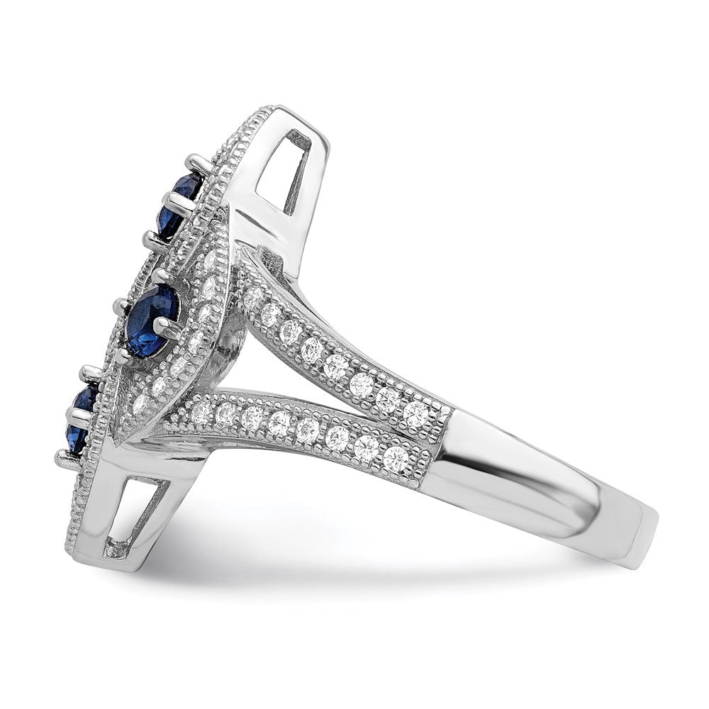 Sterling Silver Brilliant Embers Rhodium-Plated 84 Stone Blue And White Micro Pav Cz Ring