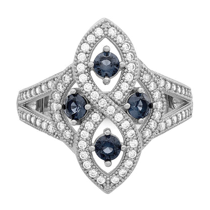 Sterling Silver Brilliant Embers Rhodium-Plated 84 Stone Blue And White Micro Pav Cz Ring