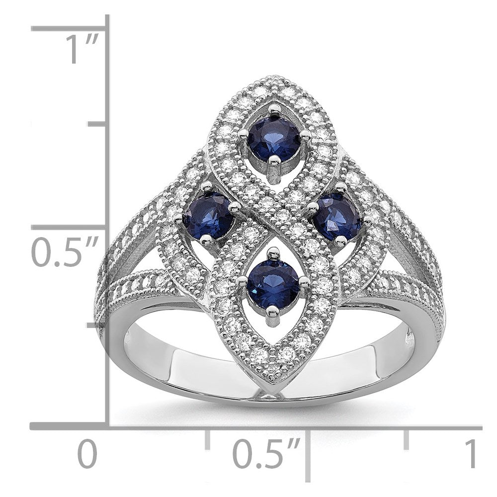 Sterling Silver Brilliant Embers Rhodium-Plated 84 Stone Blue And White Micro Pav Cz Ring