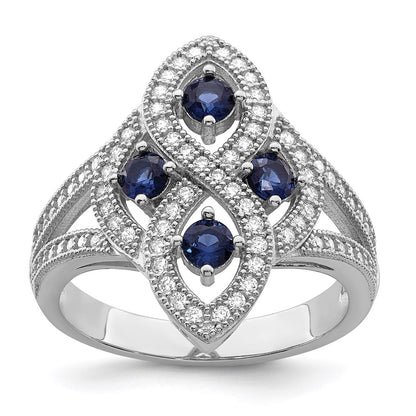 Sterling Silver Brilliant Embers Rhodium-Plated 84 Stone Blue And White Micro Pav Cz Ring