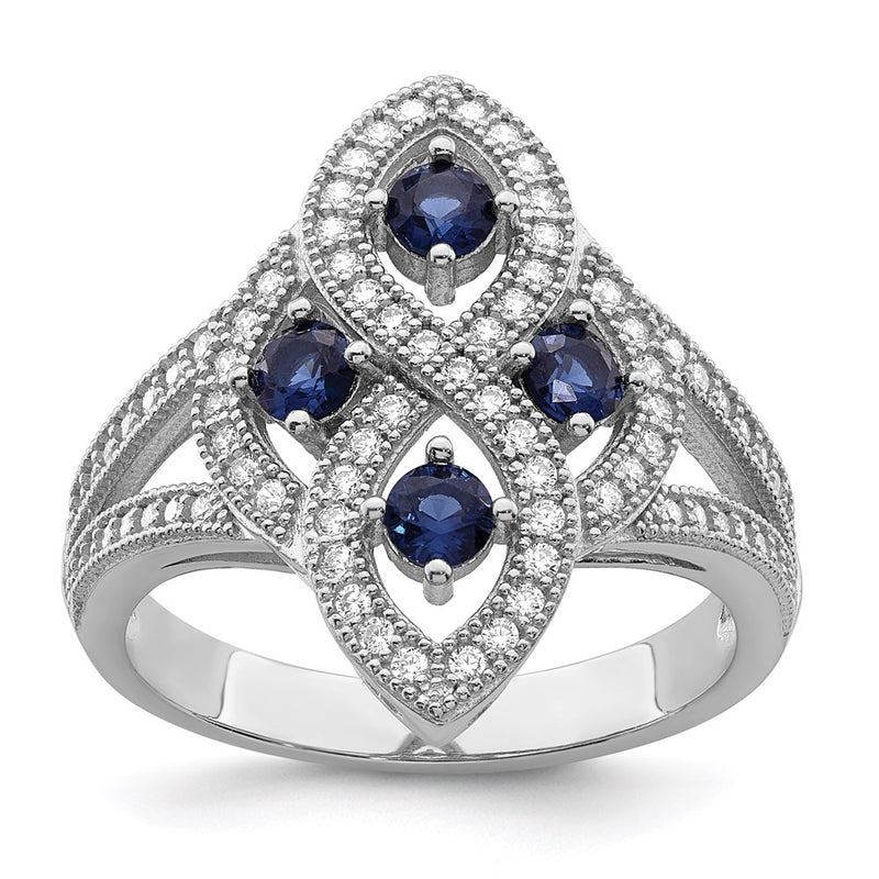 Sterling Silver Brilliant Embers Rhodium-Plated 84 Stone Blue And White Micro Pav Cz Ring