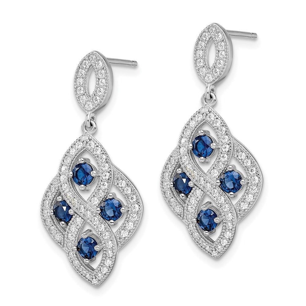 Sterling Silver Brilliant Embers Rhodium Plated 128 Stone Vintage Style Blue And White Cz Dangle Post Earrings