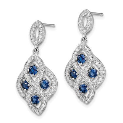 Sterling Silver Brilliant Embers Rhodium Plated 128 Stone Vintage Style Blue And White Cz Dangle Post Earrings