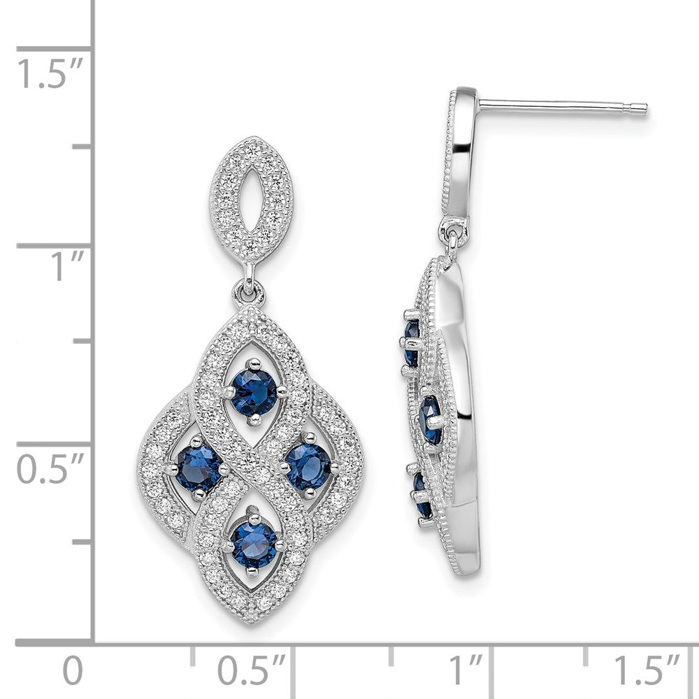 Sterling Silver Brilliant Embers Rhodium Plated 128 Stone Vintage Style Blue And White Cz Dangle Post Earrings