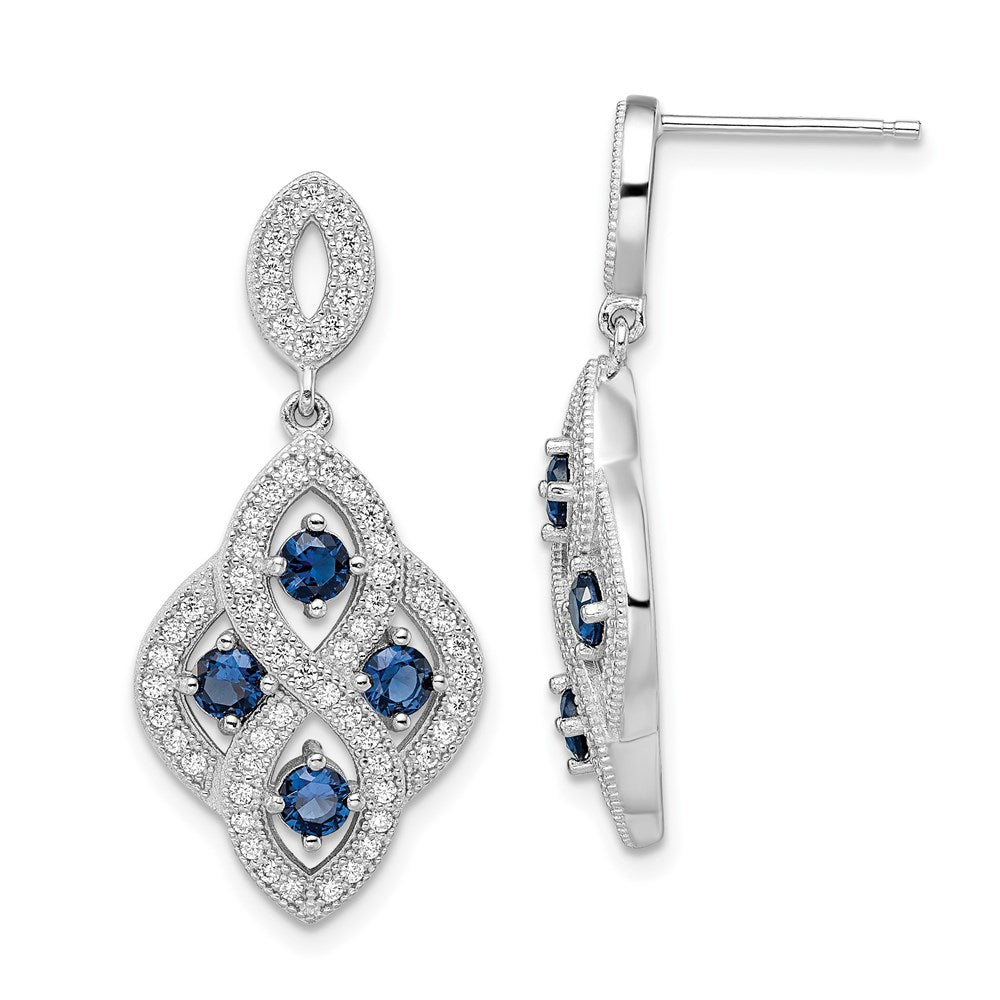 Sterling Silver Brilliant Embers Rhodium Plated 128 Stone Vintage Style Blue And White Cz Dangle Post Earrings