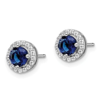 Sterling Silver Brilliant Embers Rhodium-Plated 34 Stone White And Blue Micro Pav Halo Cz Post Earrings