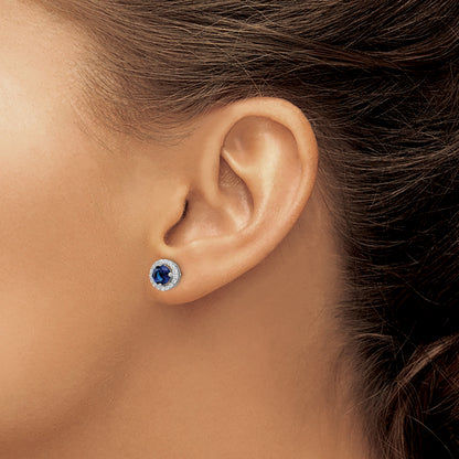 Sterling Silver Brilliant Embers Rhodium-Plated 34 Stone White And Blue Micro Pav Halo Cz Post Earrings