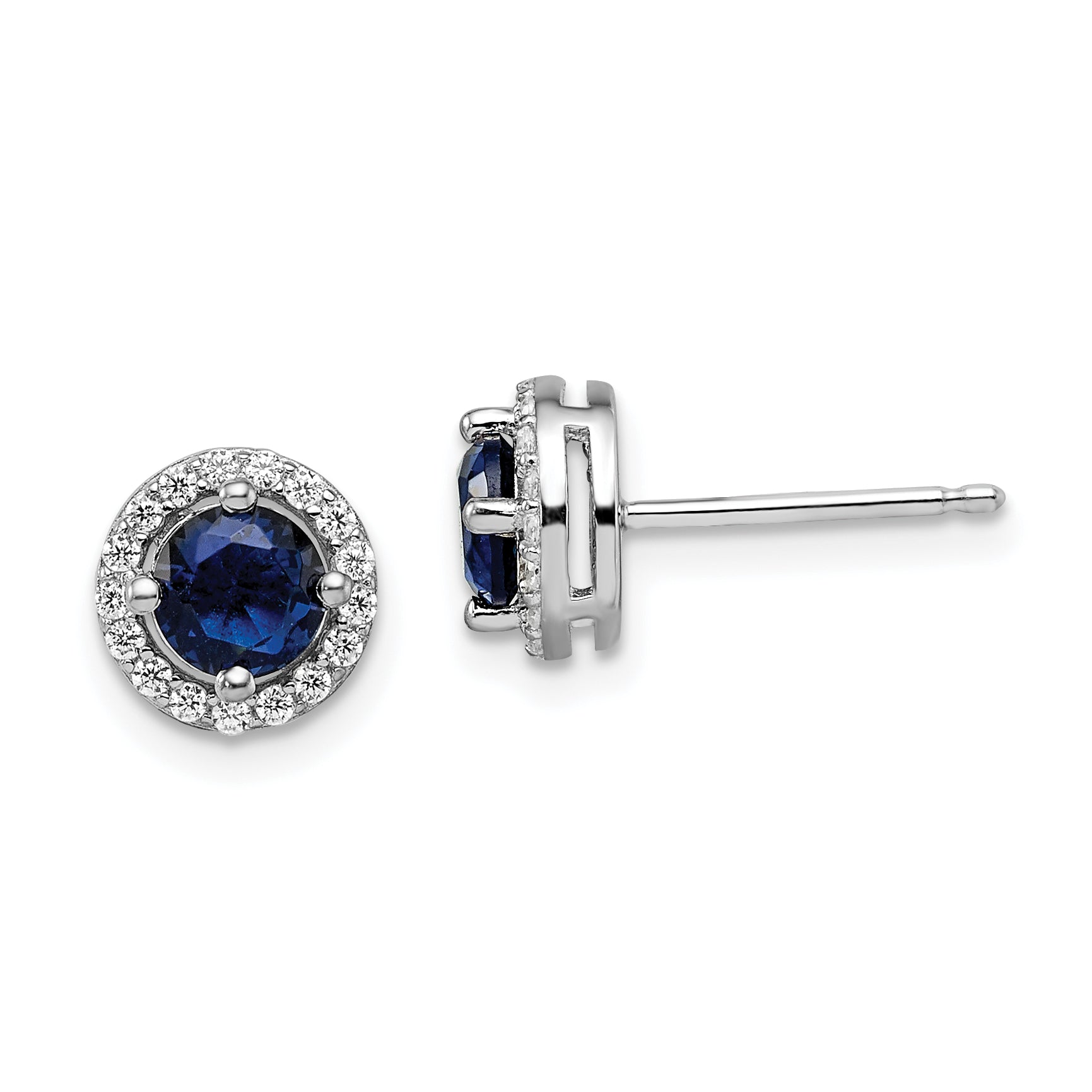 Sterling Silver Brilliant Embers Rhodium-Plated 34 Stone White And Blue Micro Pav Halo Cz Post Earrings