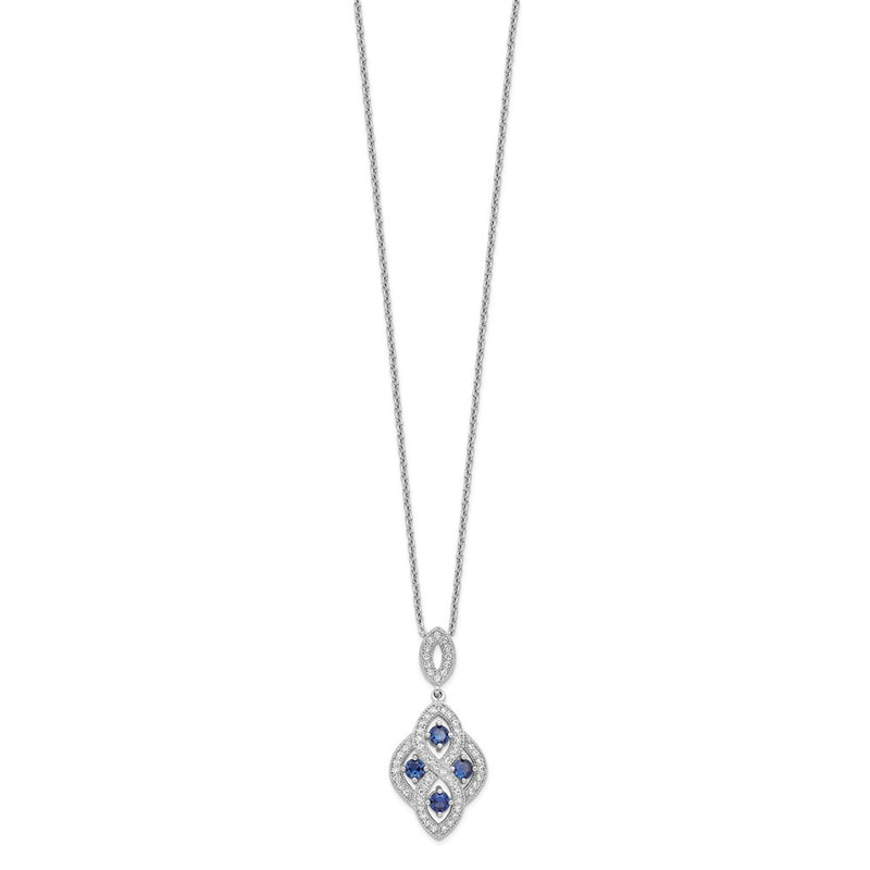 Sterling Silver Brilliant Embers Rhodium-Plated 64 Stone 18 Inch Blue And White Cz Vintage Style Dangle Necklace With 2 Extender