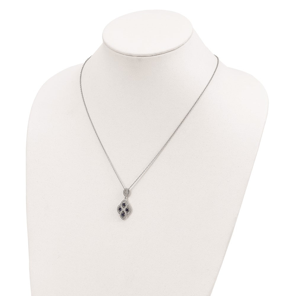 Sterling Silver Brilliant Embers Rhodium-Plated 64 Stone 18 Inch Blue And White Cz Vintage Style Dangle Necklace With 2 Extender