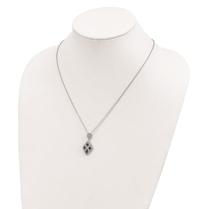 Sterling Silver Brilliant Embers Rhodium-Plated 64 Stone 18 Inch Blue And White Cz Vintage Style Dangle Necklace With 2 Extender