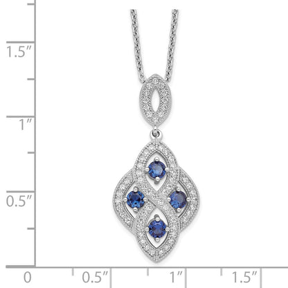 Sterling Silver Brilliant Embers Rhodium-Plated 64 Stone 18 Inch Blue And White Cz Vintage Style Dangle Necklace With 2 Extender